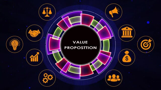 Value proposition concept with business icons, abstract motion background loop.