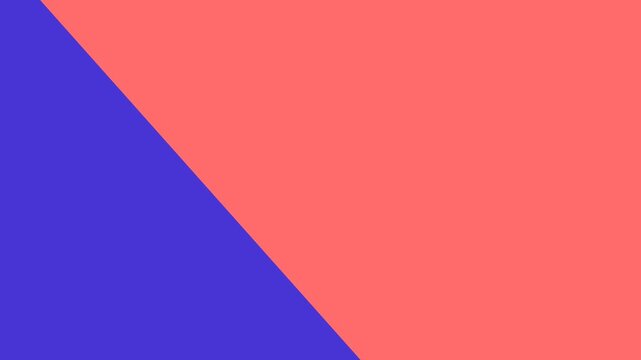 Minimalist geometric background with diagonal split, vibrant coral and deep purple color block, modern abstract motion graphic for video transitions