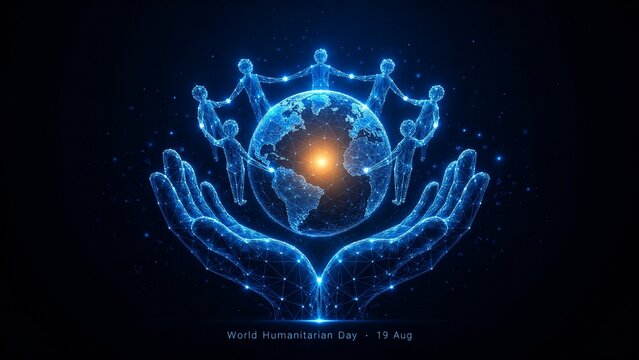World Humanitarian Day Low Poly Wireframe Hands Globe