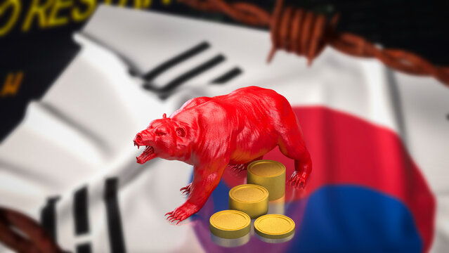Red Bear Market Threatens South Korean Economic Growth 3d render.