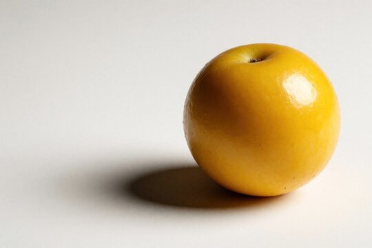Yellow ripe nance fruit sits isolated on a clean white surface. Soft shadow creates depth. This exotic fruit has a smooth skin and a simple look.