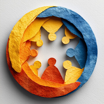 Vibrant paper cut people circle framed for community protection and group unity, 커뮤니티 보호 및 그룹 단합을 상징하는 프레임 속 원형 종이사람