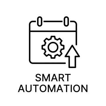 Smart automation calendar icon with gear and upward arrow design  