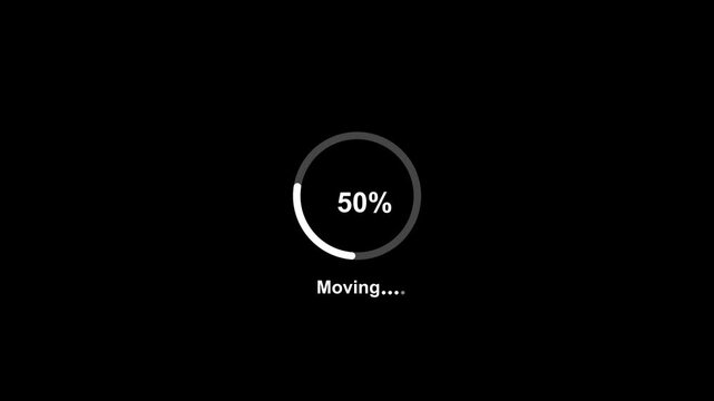 Minimalist digital loading progress bar animation with percentage counter and moving text indicator on a sleek black background, for modern user, interface software development, and tech projects