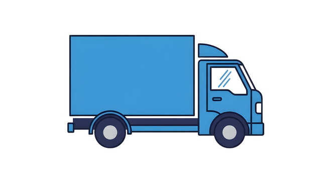 Blue delivery truck illustration, commercial cargo van for logistics and shipping, flat vector style transport vehicle on white background
