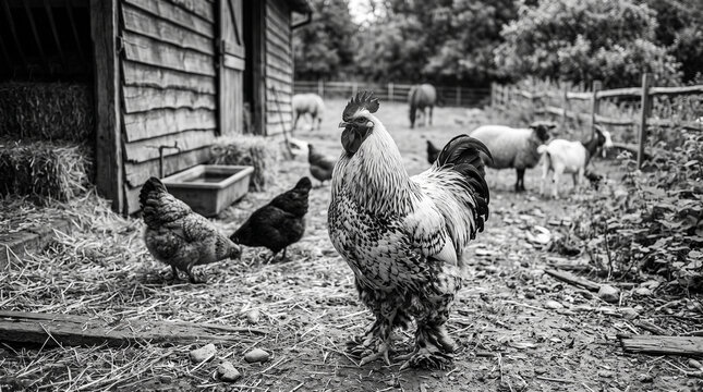 Beautiful australorp chicken standing on the garden ground during daytime with blurred background