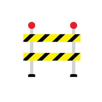 Construction Barricade with Warning Lights on White Background