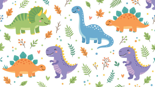Cute Cartoon Dinosaurs Seamless Pattern