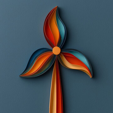 Vibrant multicolor paper quilling wind turbine representing innovation in renewable energy, 재생가능 에너의 혁신을 상징하는 다채로운 입체 종이 퀼링 풍력 터빈