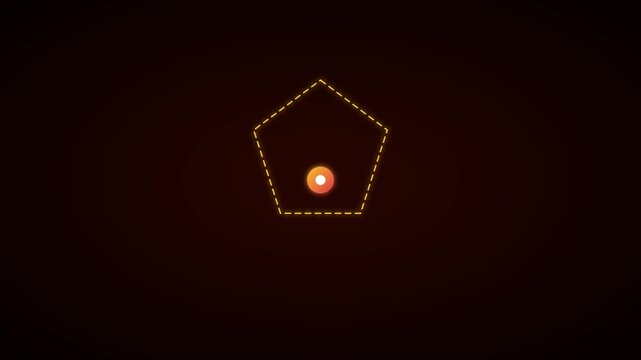 Minimalist pentagon shape animation with glowing dots and dashed lines 4k geometry
