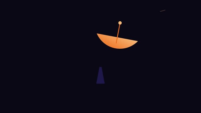 Minimalist satellite dish animation rotating against dark 4k background, for technology and, communication concepts