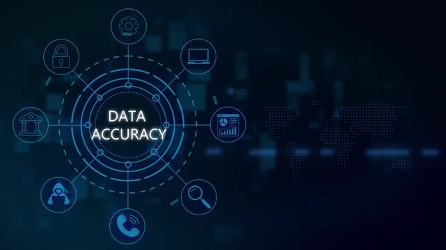 Data accuracy concept with digital hud interface and global network abstract technology background, for business analytics, and information security