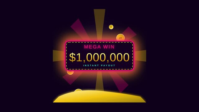 Animated Mega Win Jackpot Graphic with Falling Gold Coins