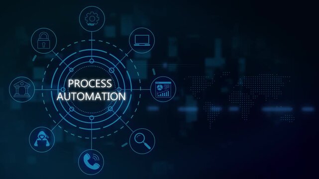 Process automation digital interface with global network and business workflow technology concept digital transformation