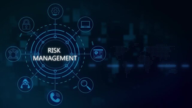 Risk management digital hud interface with global network and data analytics motion business strategy