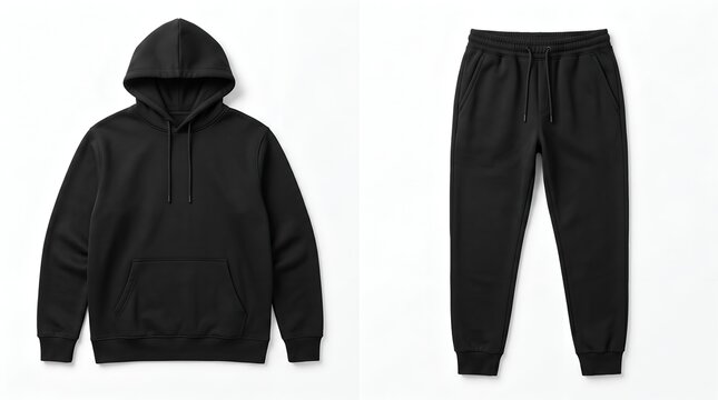 Black tracksuit set for men, hoodie and sweatpants