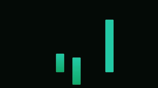 Animated green bar graph chart rising and falling on animation 4k black background, for business data, visualization and financial, growth analysis