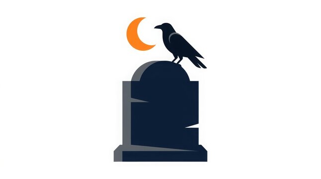 Holiday - Halloween vector illustration with tombstone raven and moon