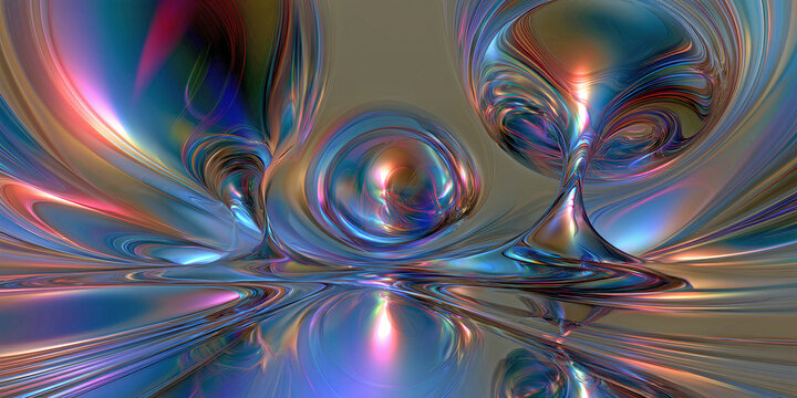 The Shapes That Rise In Iridescent Light As Liquid Metal Curves Toward A Reflective Dream, ai generated.