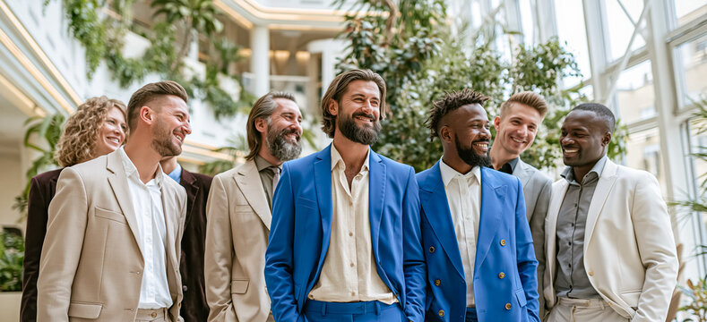 A multicultural corporate group presents a professional portrait in a contemporary office environment emphasizing teamwork, strategy, and modern business achievement.
