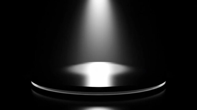 Illuminated podium or stage, highlighted by spotlight on black background