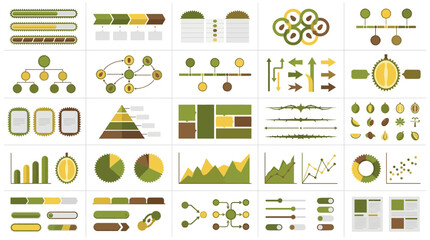 Fototapeta premium Agricultural infographic kit with durian icons and charts.