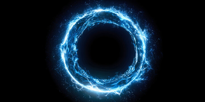 The Ring That Burns In Blue Light As Energy Swirls Into A Living Circle Of Electric Motion, ai generated.