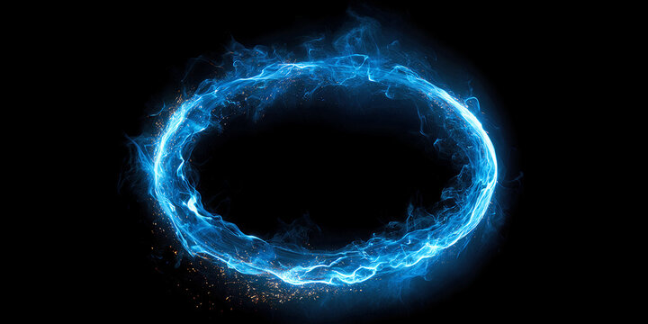 The Ring That Burns In Blue Light As Energy Swirls Into A Living Circle Of Electric Motion, ai generated.