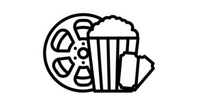 Entertainment - Movie reel popcorn and tickets icon outline vector