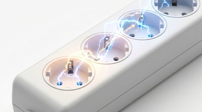 Technology - Electrical power strip with glowing lightning bolts and sparks