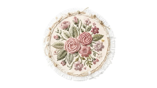 Embroidered Floral Patch Stitch Texture &mdash; Dusty Rose Sage Craft Charming Vector