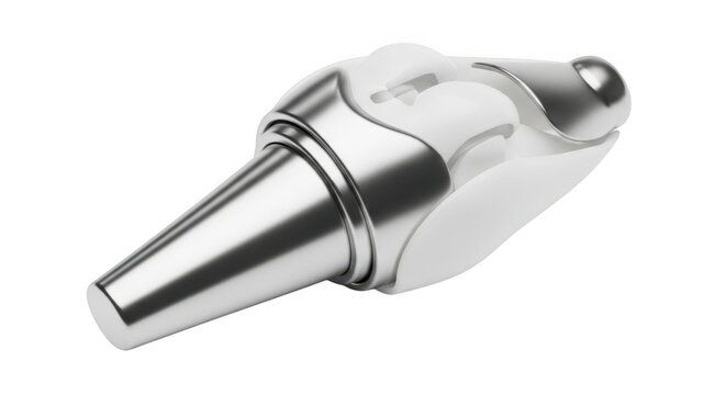 Shiny metal dental crown model isolated on transparent background