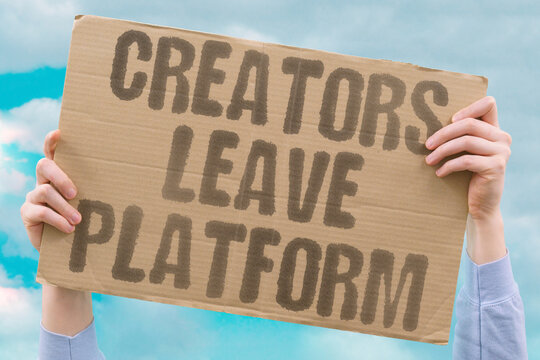 "Creators Leave Platform" Makers abandon sites due to unfavorable policies. DEPARTURE. MIGRATION. ALTERNATIVE. INDEPENDENCE. POLICY.