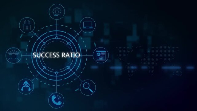 Success ratio business concept with digital hud interface and global network business growth digital interface