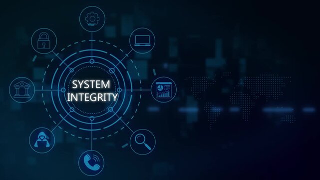 System integrity digital hud interface with global network connectivity and cybersecurity digital interface