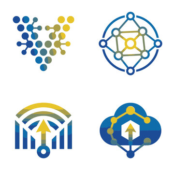 Abstract technology network and cloud data logo icons.