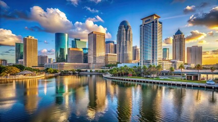 Naklejka premium Tampa bay florida downtown city skyline view copy space