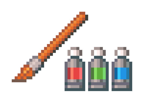 絵筆と3色の絵の具