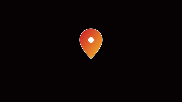 Animated gradient map pin animation 4k isolated on black background, for digital navigation, and location services