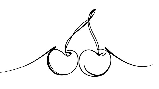 Minimalist line art cherries white background.