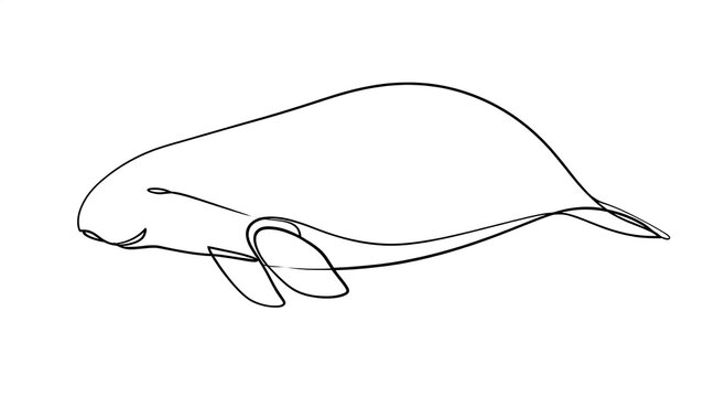 Minimalist line art manatee illustration white background.