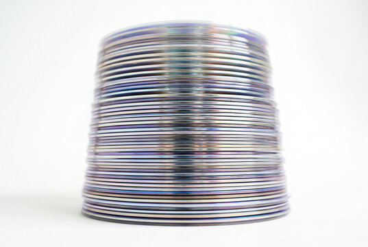 Stack of shimmering cds or dvds on white background