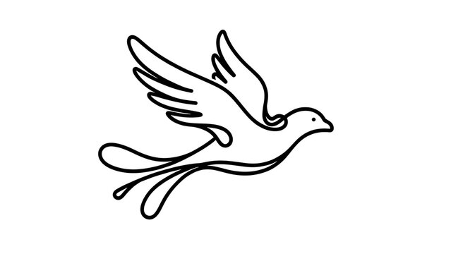 Elegant flying bird illustration white background.