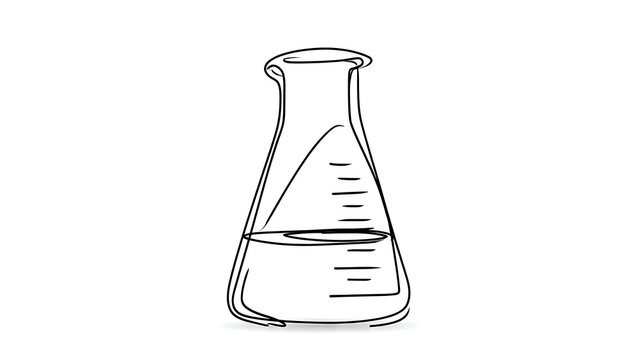 Erlenmeyer flask line drawing white background.