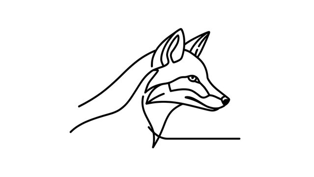 Minimalist fox line art illustration white background.