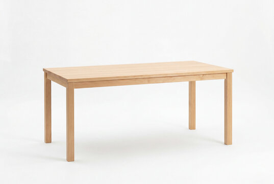 Simple light toned rectangular wooden table on a white background