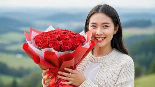 A Woman with a Rose Bouquet
