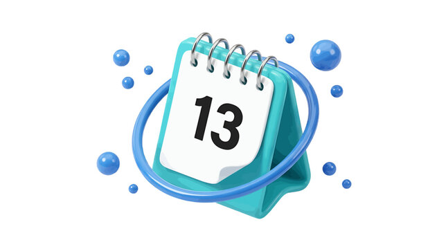 Vector illustration of 3d calendar icon with number 13 on a transparent background
