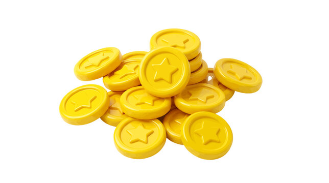 Vector illustration of pile of yellow coins with stars on a transparent background