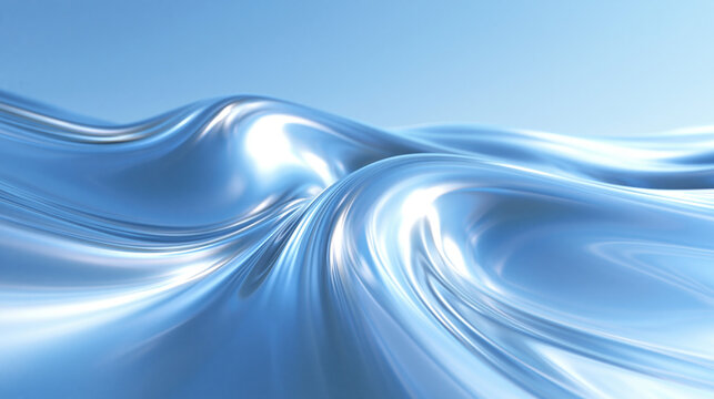Abstract Blue Metallic Liquid Wave Background